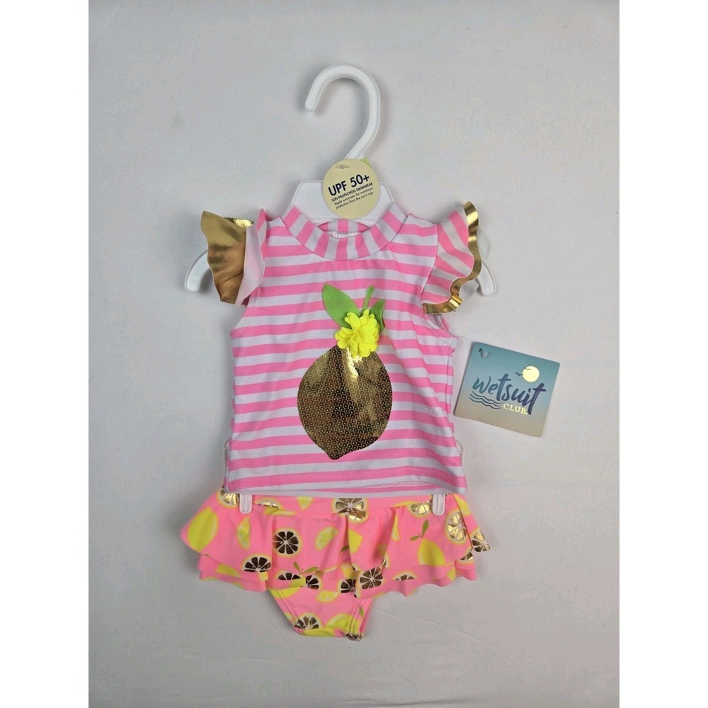 Wetsuit Club kids bathing suit girls NWT size 3M Rashti Baby lemon 2 piece upf50